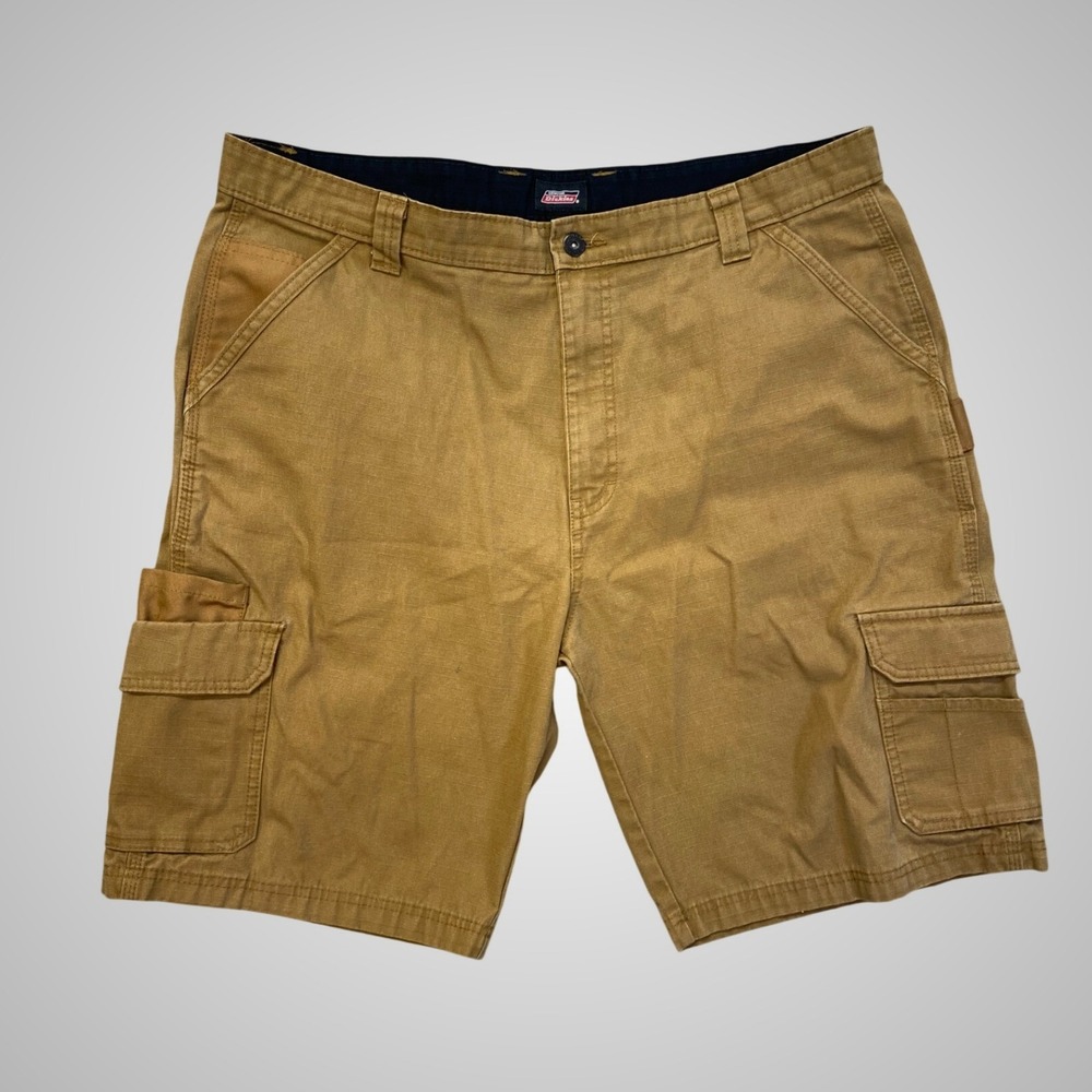 Genuine Dickies Mens Duck‎ Brown Canvas Cargo Shorts Workwear Utility Tan
